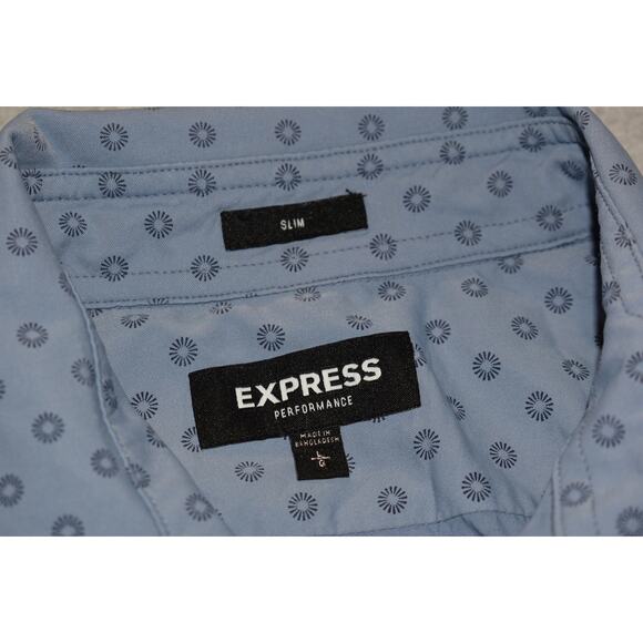 Express Shirt Men Size Large Stretch Slim Fit Blue Geometric Dress Nylon Spandex - Picture 6 of 7